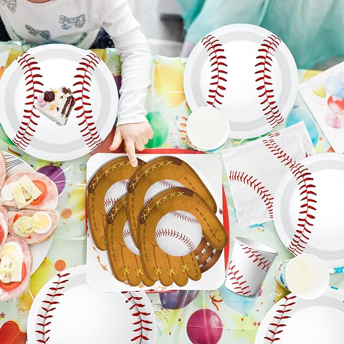 Baseball Party Decorations,168pcs Baseball Birthday Decorations Tableware Baseball Plates and Napkins Cups for Boy Birthday Party,Serve 24