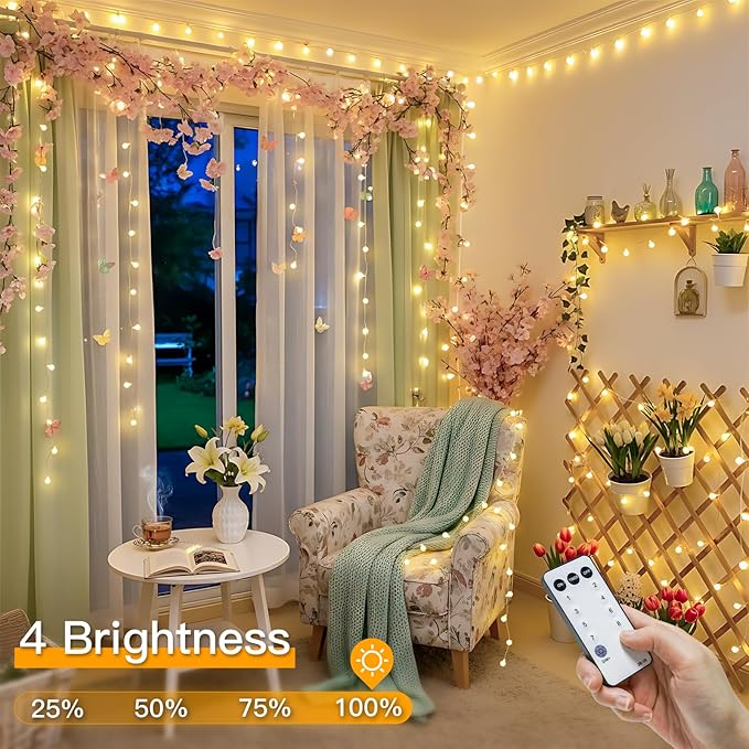 suddus String Lights for Bedroom, 33ft 100 Led Connectable Globe String Lights Indoor, Hanging Fairy Lights Plug in with Remote for Classroom, Room, Dorm, Outdoor, Christmas Tree Decor, Warm White