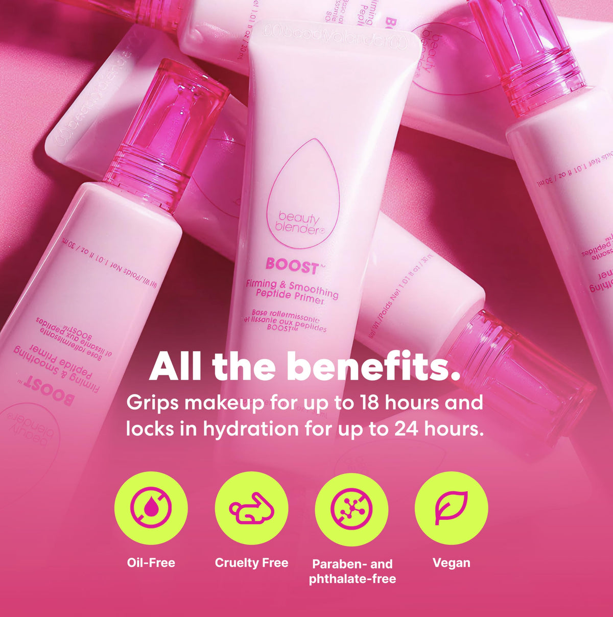 Beautyblender Boost 18-hour Firming & Smoothing Peptide + Ceramide Primer, Skincare Benefits with Powerful Long Lasting Makeup Properties, Cool Gripping Makeup Base Prep