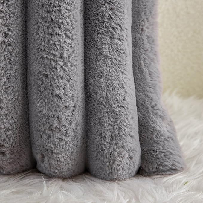 Neelvin Grey Faux Fur Cozy Soft Striped Decorative Throw Pillow Covers 20x20 inch Set of 2,Velvet Pillowcase Cushion Case for Sofa Couch