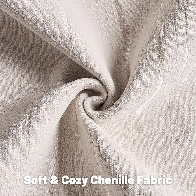 FUTEI Beige Chenille Decorative Throw Pillow Covers 24x24 Inch Set of 2,Soft Embossed Striped Textured European Cushion Case,Modern Home Decor for Couch Bed Living Room