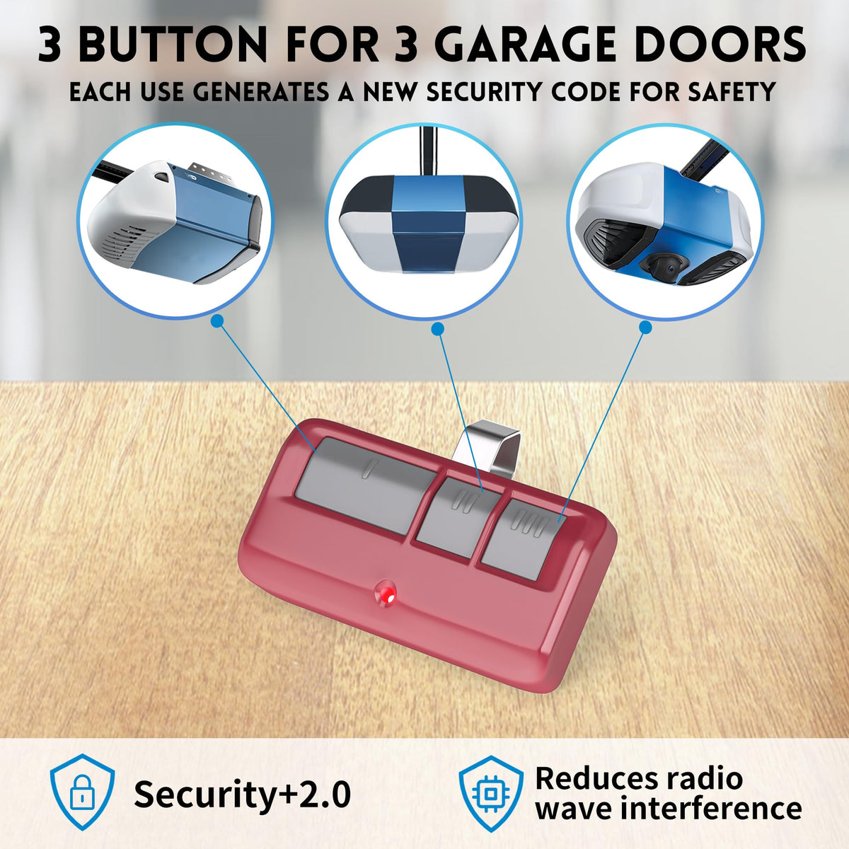 2 for Chamberlain LiftMaster Craftsman Garage Door Opener Remote 893LM 893Max 971LM Universal, Red