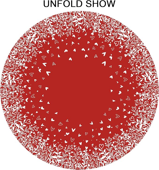 Valentine's Day Round Tablecloth 60 Inch Red Heart Pattern Circle Table Cloth Spring Holiday Table Cover Washable Polyester Decorations for Home Kitchen Dinning Party