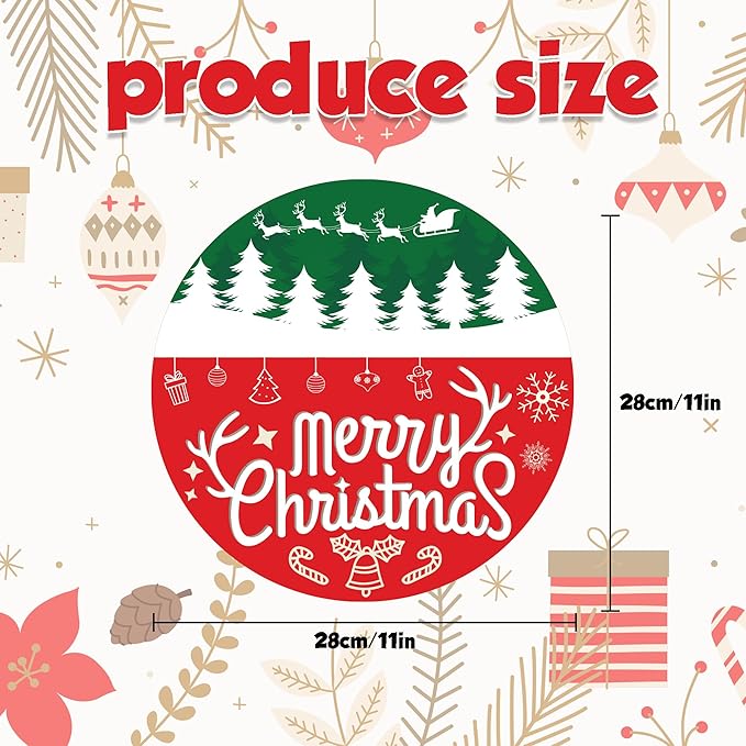 OHOME Christmas Decorations Outdoor - Christmas Wreaths for Front Door | Rustic Round Wood Welcome Sign,Xmas Garland - Navidad Party Decor Favors Supplies for Door Wall Room Porch Kitchen