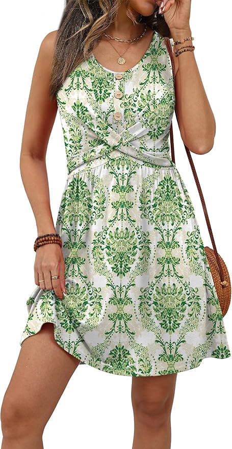 OFEEFAN Summer Dresses for Women Beach Fashion Sundresses Babydoll Dress Button Down Boho Dresses Cute Cross