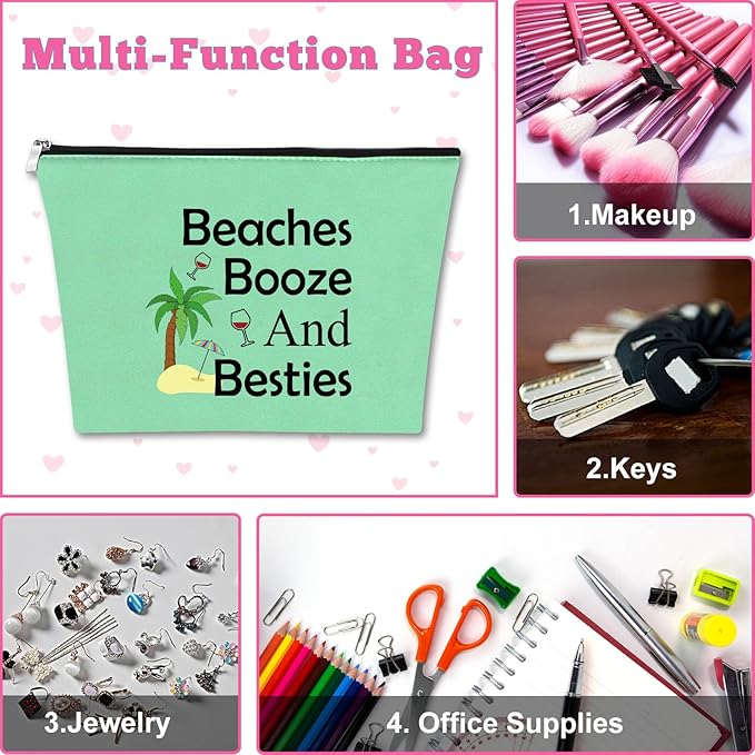 Mxrymvu Beach Gifts for Women Friends Makeup Bag Beach Lover Gifts Funny Vacation Themed Cosmetic Bag for Women Besties Birthday Christmas Graduation Present Travel Pouch（Green）