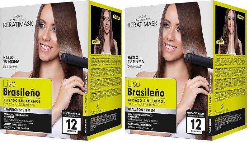 PLACENTA LIFE KERATIMASK Brazilian Straightening Kit with Keratin and Hyaluronic Acid - Keratin Treatment- Get a perfect smooth,shiny and silky- Formaldehyde FREE,(Pack of 2)