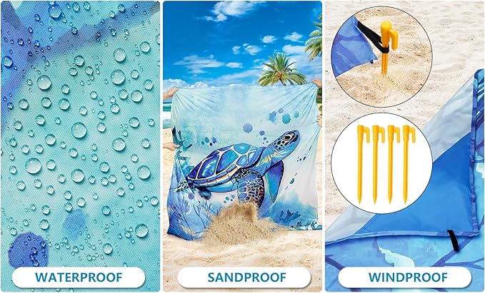 WIWIGO Beach Blanket Waterproof Sandproof Beach Mat 79" X 83"/10'x9'for 2-8 Adults Quick Drying Outdoor Picnic Mat Beach Accessories for Travel, Camping, Hiking