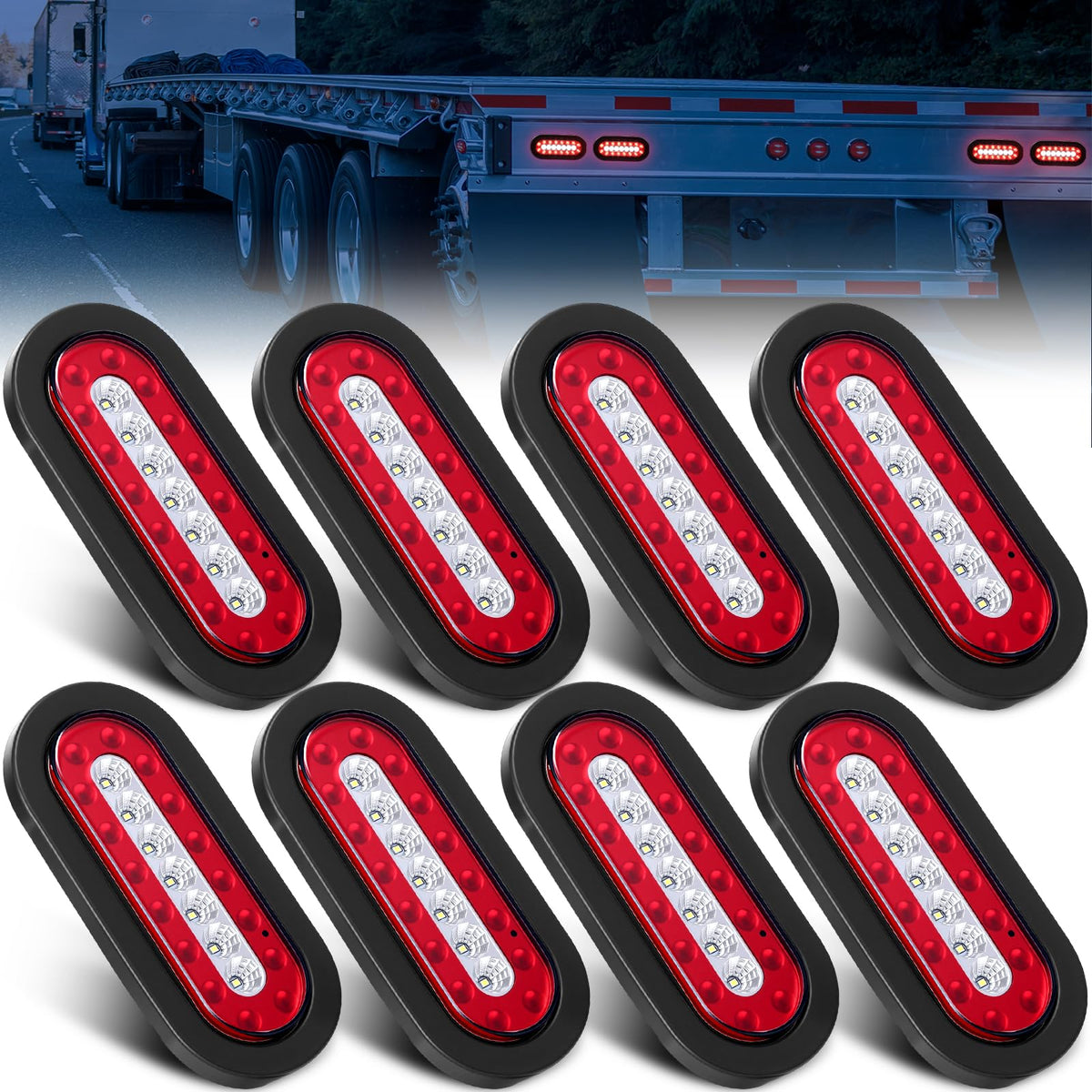 Sumind 8 Pcs 6 Oval LED Trailer Tail Lights, 24 LED Trailer Marker Lights 12v Brake Stop Ip67 Waterproof Sealed Flush Mount for