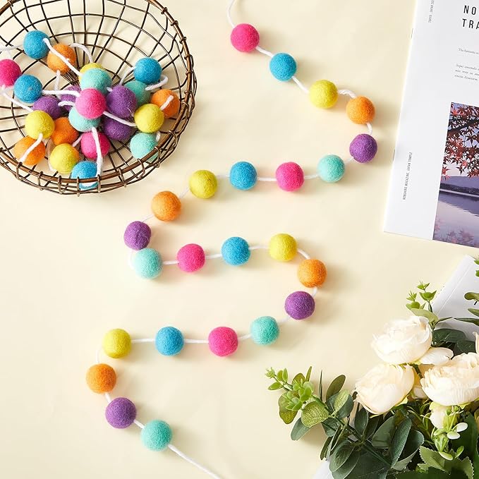 Boao 2 Pieces Wool Felt Ball Garland Colorful Pom Pom Garland Handmade 6.5 Feet Long 24 Balls Felt Banner for Wall Christmas Tree Decoration (Multiple Colors)