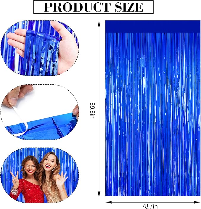 2Pack Blue Party Decorations, Blue Tinsel Backdrop Streamers Ocean Party Decor Door Streamers Birthday Wedding Decorations Tinsel Foil Fringe Curtains Photo Booth Props Bachelorette Anniversary Decors