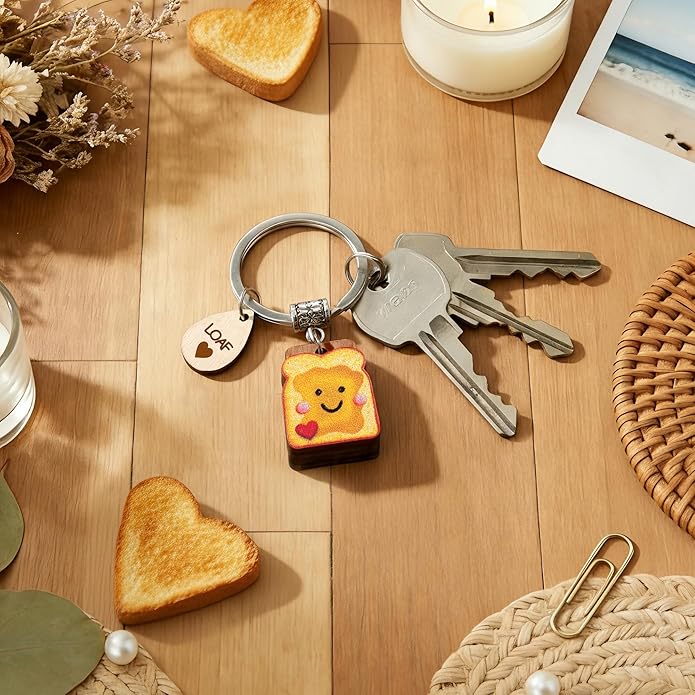 Cute Toast Keychain for Girls, New Beginnings Gifts for Best Friend as Next Chapter Stuff, Cute Love Engagement Housewarming Birthday New Job Gifts for Coworker Couple Bestie Sister Parents