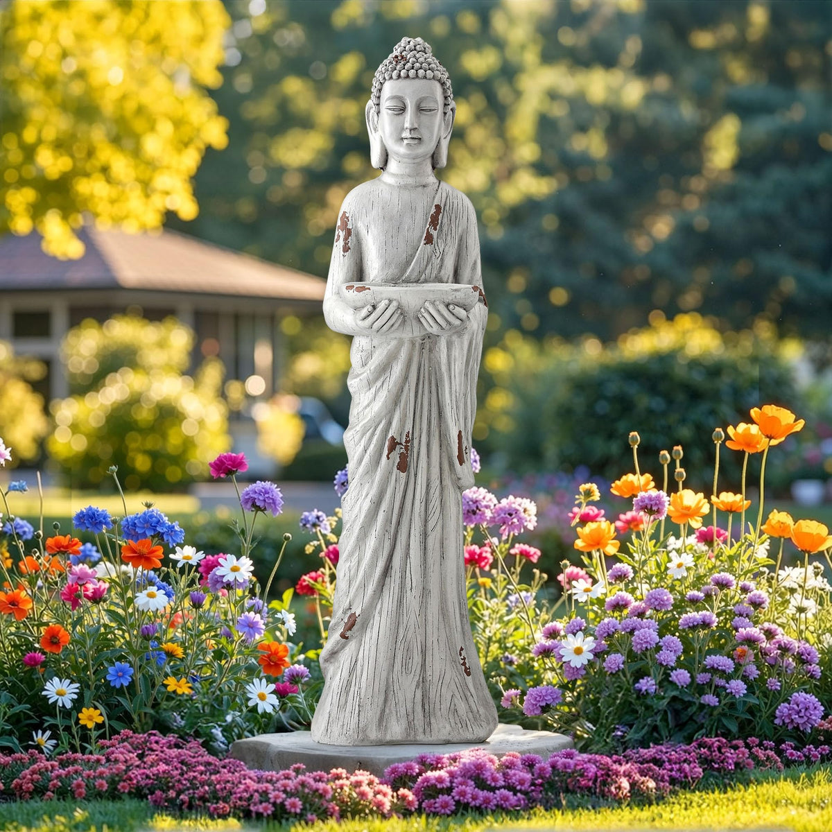 Ultym 42" Buddha Outdoor Statue with Birdfeeder, Extra-Large Buddha Figures