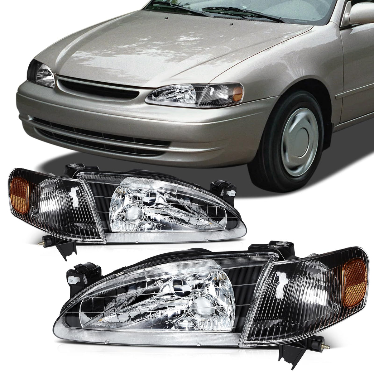 SCITOO Headlight Assembly Fits For 1998-2000 for Toyota For Corolla Headlights Driver and Passenger Side