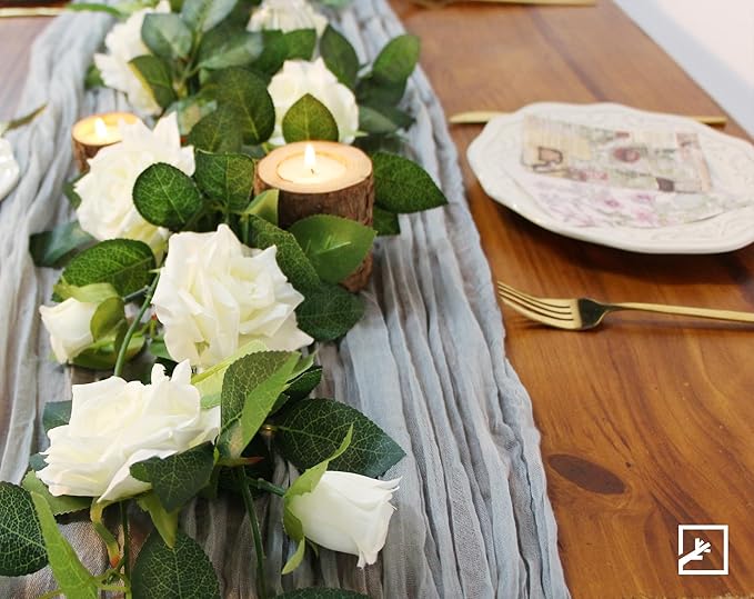 ZIFTY 5Pcs 32.5FT Artificial Rose Vine Fake Flower Garland White Fake Silk Floral Hanging for Wedding Arch, Garden Tea Party Backdrop Room Decor and Home Decoration Outdoor Wall Decor