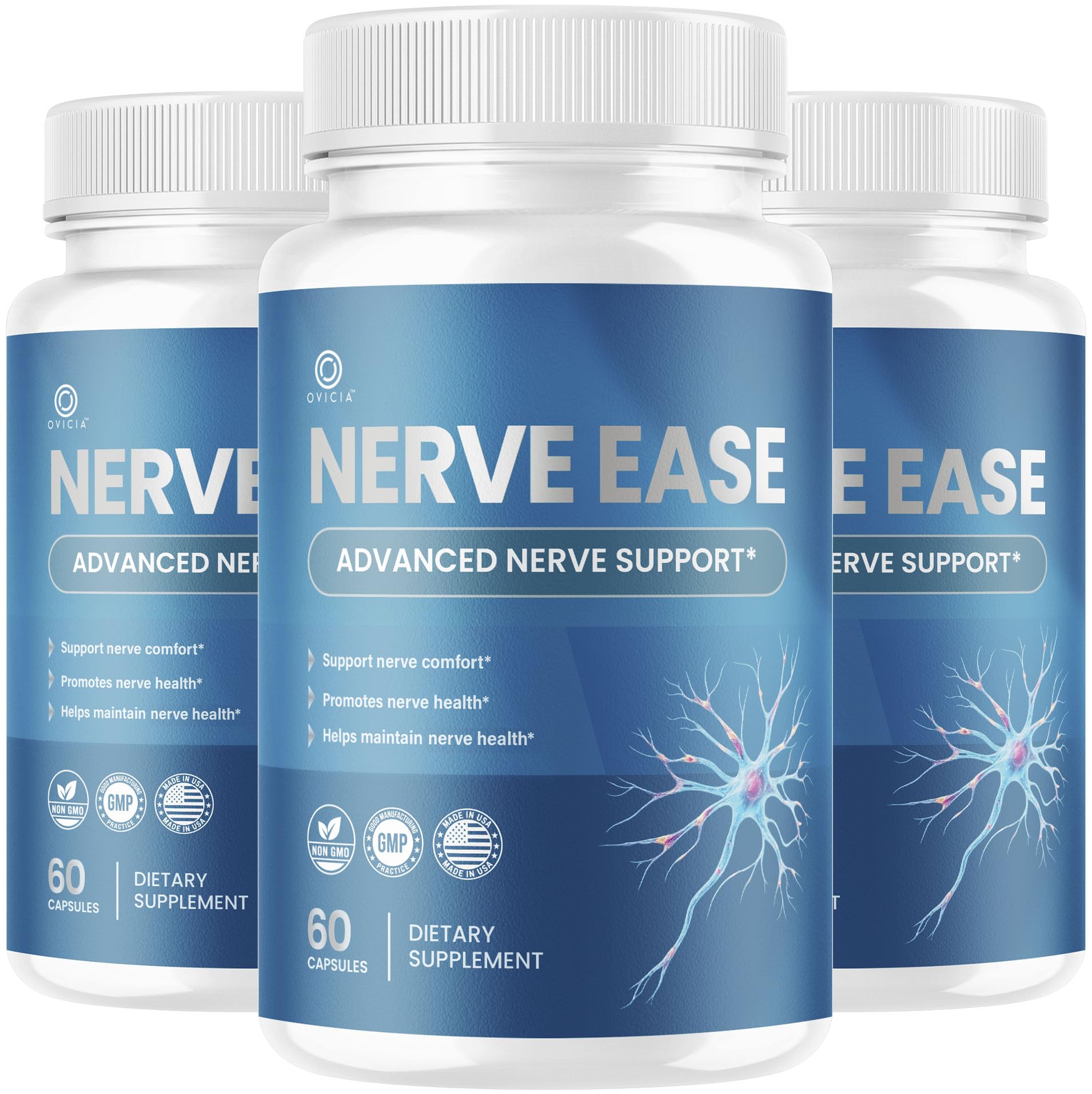 (3 Pack) Nerve Ease Capsules - Nerve Ease Advanced Nerve Support Pills, NerveEase Support Maximum Strength All Natural Premium Formula for Overall Health & Wellness, 180 Capsules for 3 Months