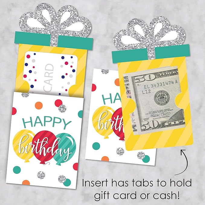 Big Dot of Happiness Colorful Happy Birthday - Birthday Party Money and Gift Card Sleeves - Nifty Gifty Card Holders - Set of 8