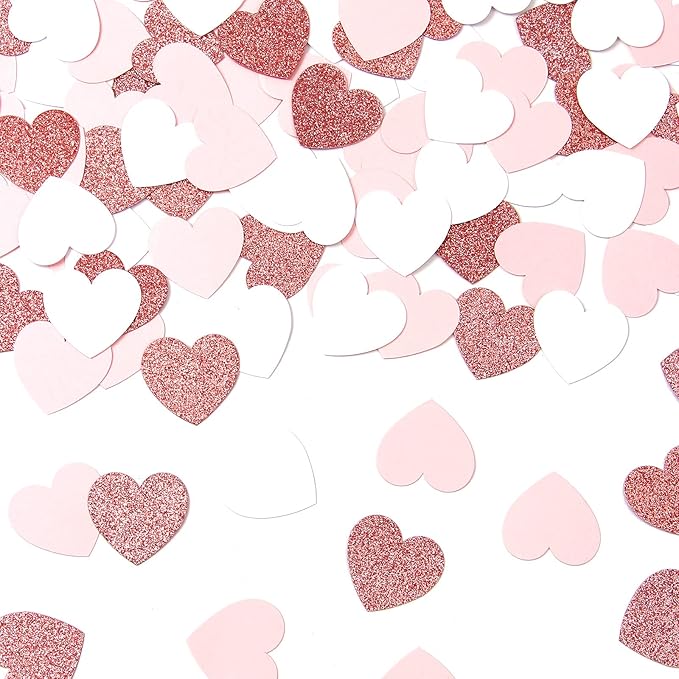Rose-Gold Pink Valentines-Day Decorations Heart-Confetti - 200pcs Mothers Day Brunch Engagement Bachelorette Table Decor,Wedding Baby Shower Birthday Glitter Paper Party Confetti Lasting Surprise