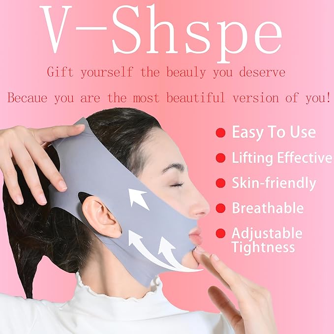 V Line Lifting Mask Chin Strap for Sleeping, Face Lifting Strap, Chin Strap, V Line Mask, Jawline Shaper, Jaw Strap, Double Chin Reducer, Face Lift Tape & Snoring Solution (Grey)