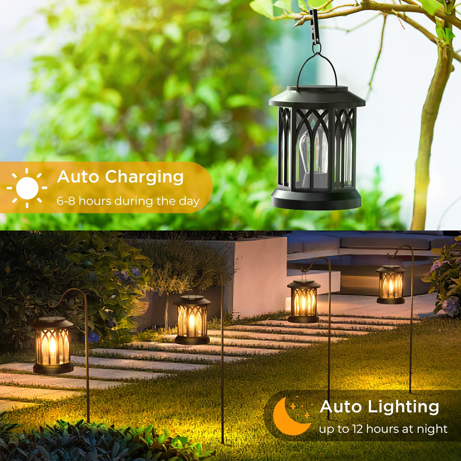 WdtPro 4 Pack Solar Lantern Outdoor Lights, Upgraded Bright Solar Lanterns Outdoor Waterproof, Hanging Solar Powered Lantern Over 12Hrs Lights for Outside Garden Yard Patio Tree Path Decor