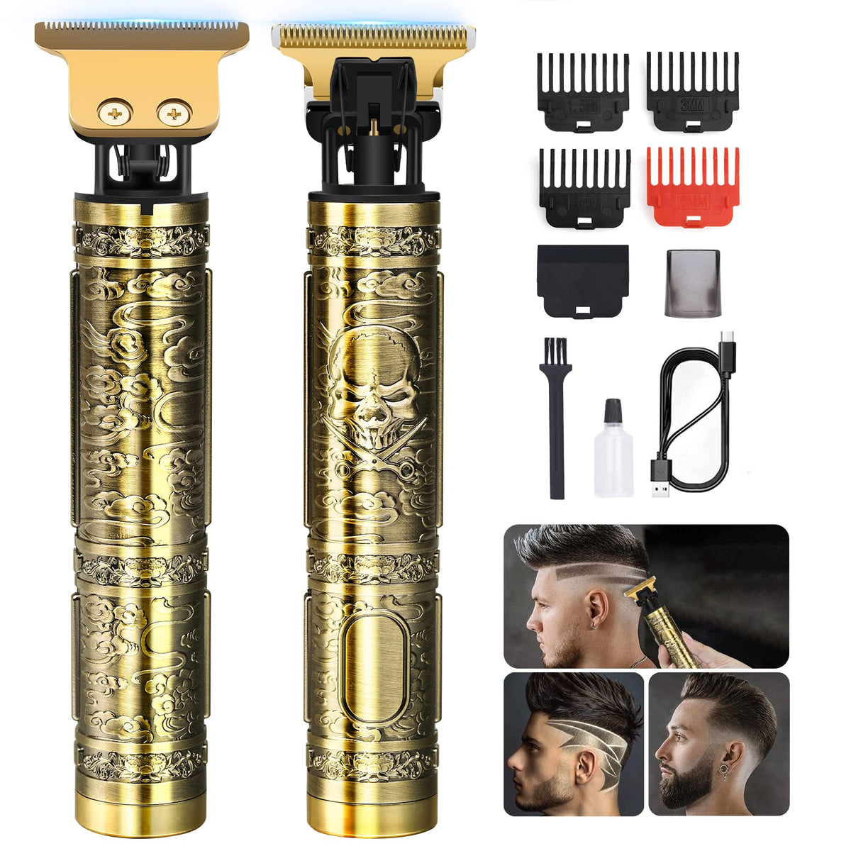 YOGINGO Professional Hair Trimmer for Men, Cordless Rechargeable Beard Trimmer Hair Clippers for Men, Metal Body Cutting Grooming Kit, Beard Shaver Barbershop, Bronze
