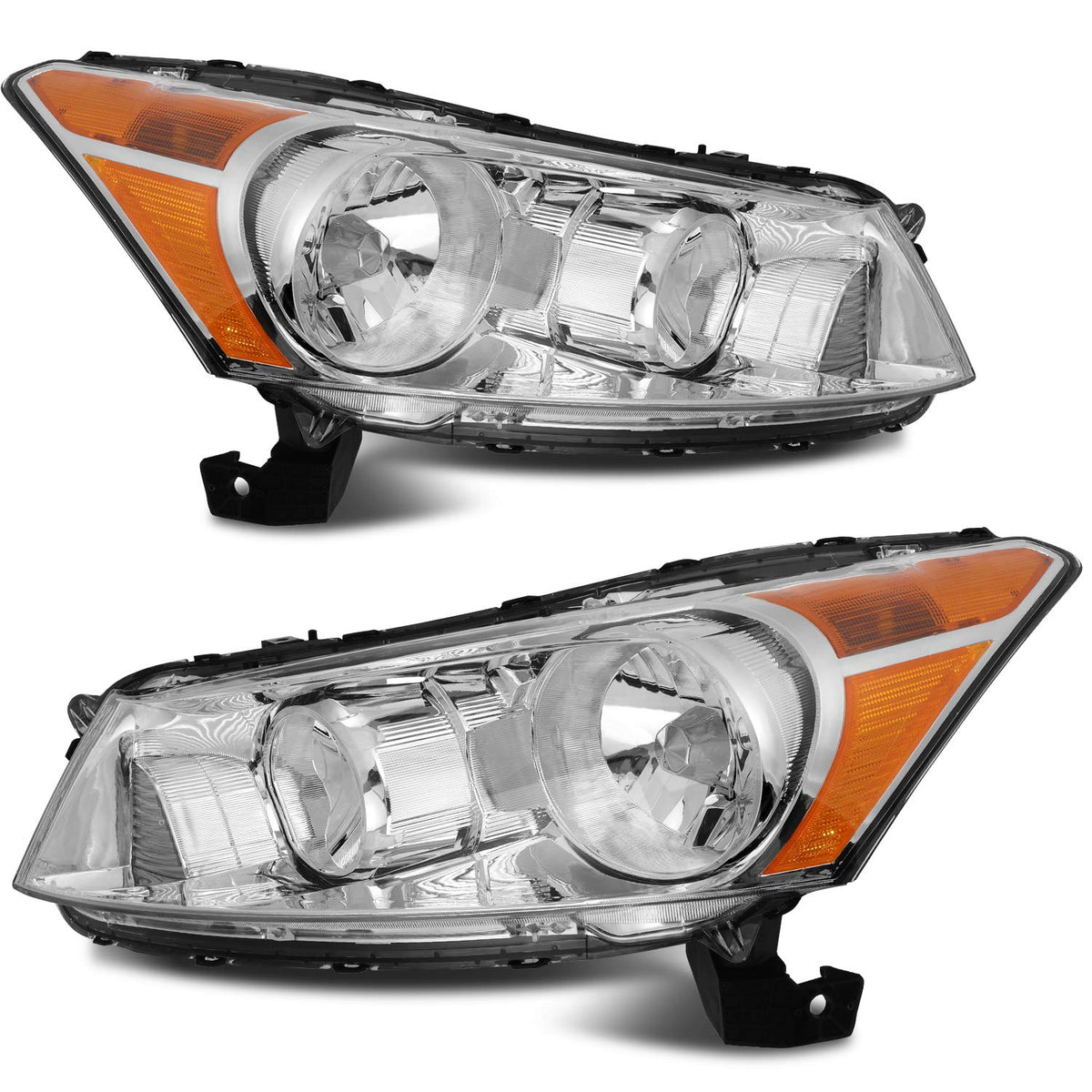 OCPTY Compatible For Honda Accord 2008-2012 Headlight Headlamps Chrome Housing Amber Corner