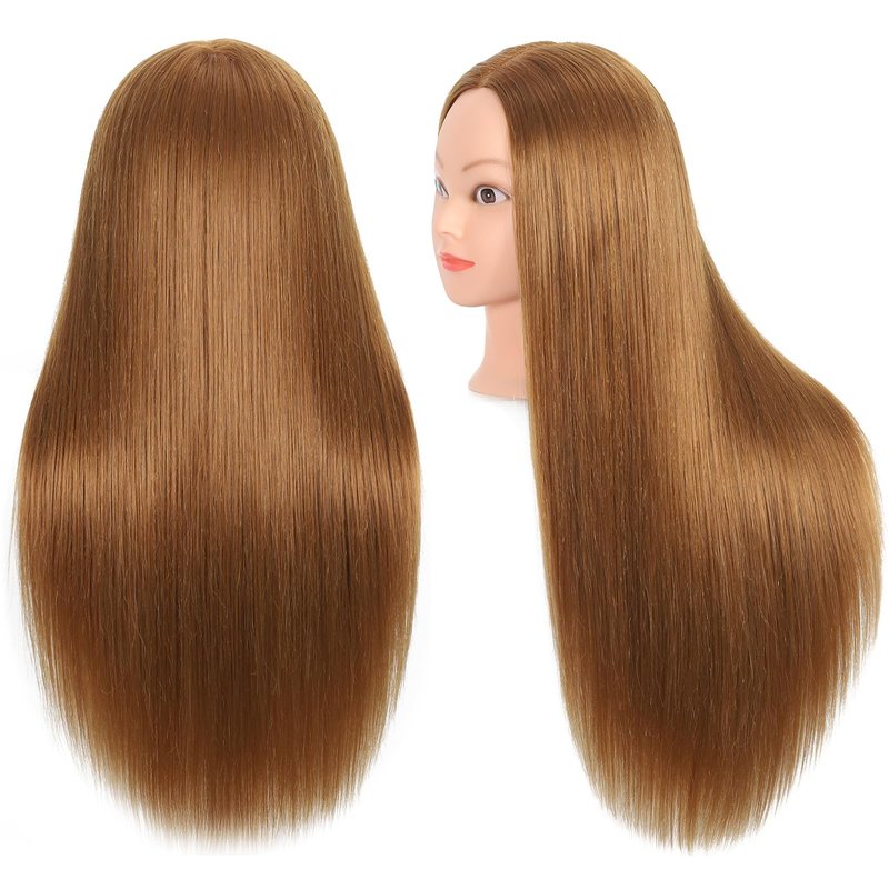 ZOMOI Mannequin Head with 80% Real Human Hair 26''-28"Cosmetology Mannequin Doll Head to Practice Hair Styles Hairdresser Practice Braiding Head(27# Light Brown)
