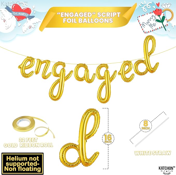 KatchOn, Gold Engaged Balloons Letters - 16 Inch | Balloons for Engagement Decorations | Engaged Banner for Bachelorette Party Decorations