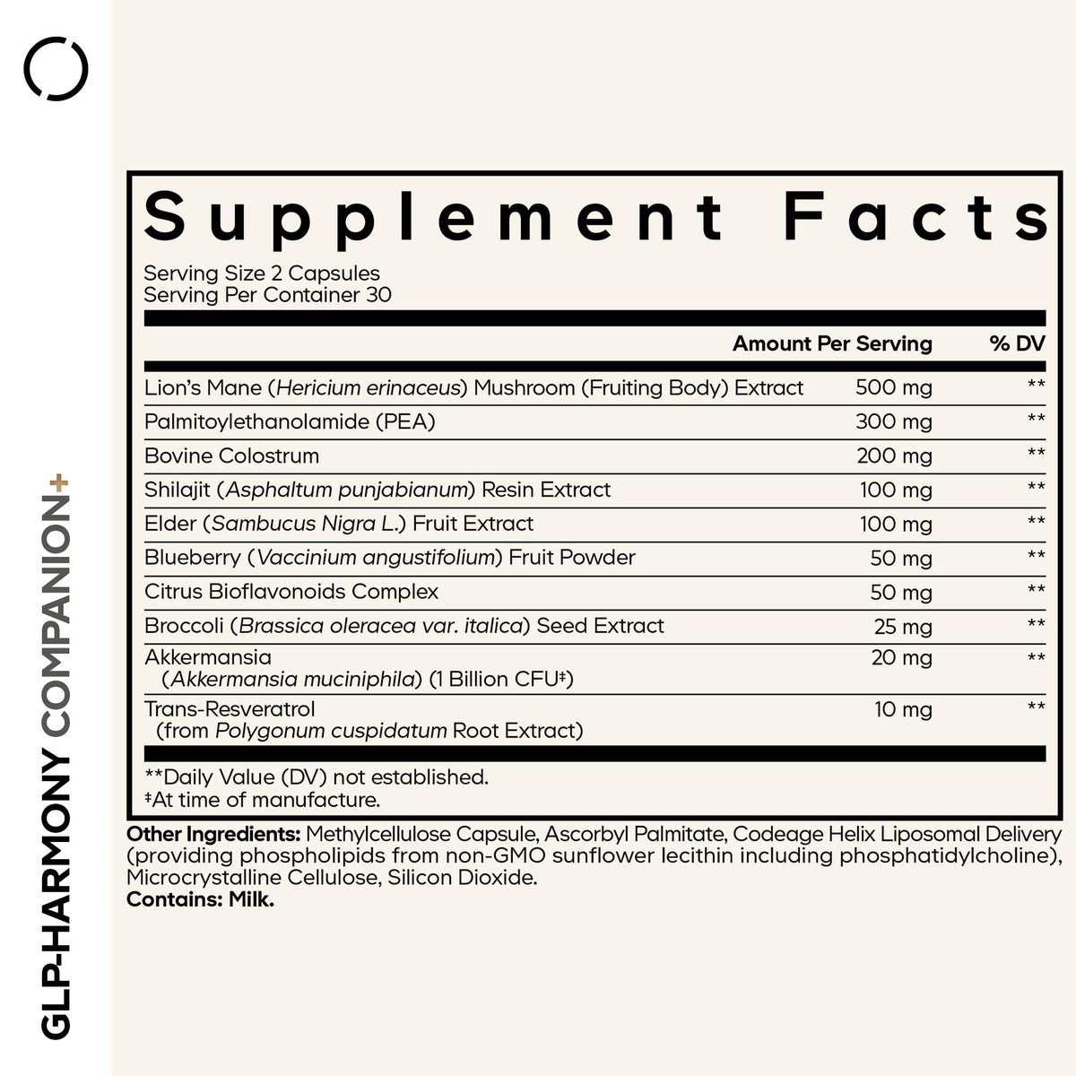 Codeage GLP-Harmony Companion+ Supplement - GLP-1 Agonist Support - Lion's Mane, Pea, Colostrum, Shilajit, Akkermansia, Elder, Citrus Bioflavonoids, Broccoli, Resveratrol - Non-GMO - 60 Capsules