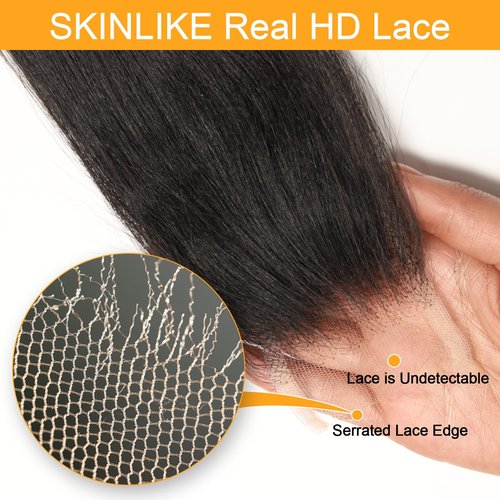 BEEOS Yaki Straight 5x5 SKINLIKE Real HD Lace Closure, Pre-Plucked Bleached Knots 0.10mm Ultra-thin Invisible HD Lace Human Hair 14 Inch