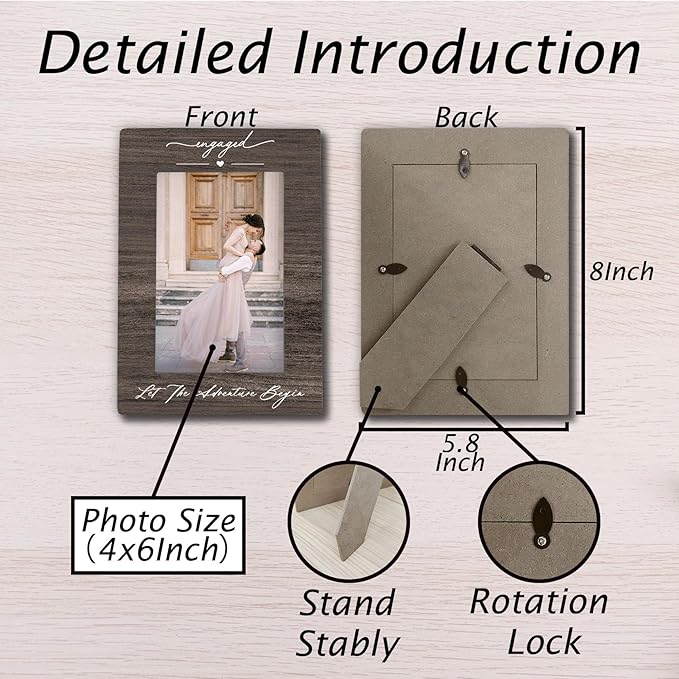 Engagement 4x6 Picture Frame, Newly Engaged Photo Frame, Just Married Gifts for Couples Newlyweds Him Her, Valentine Engagement Couple Picture Photo Frames for Desk Decor