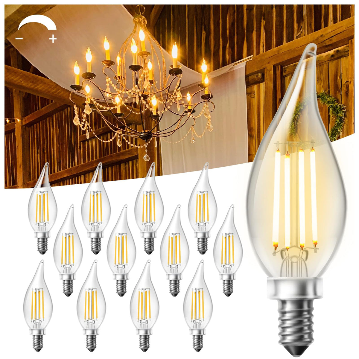 DAYBETTER Chandelier Light Bulbs, Candelabra Light Bulbs 40 Watt Equivalent E12 LED Bulb Dimmable, 2700K Soft Warm White, 4.5W 400LM, Flame Tip Vintage Candle Light Bulb, 12 Pack