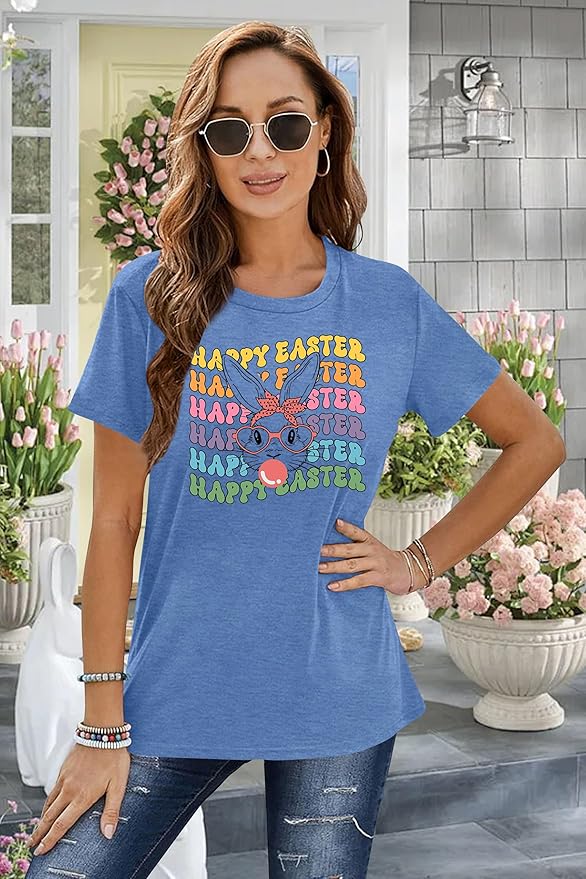 LAZYCHILD Women Easter Teacher Shirts: Funny Treat All with Kindness T-Shirt Bunny Rabbit Tee Tops