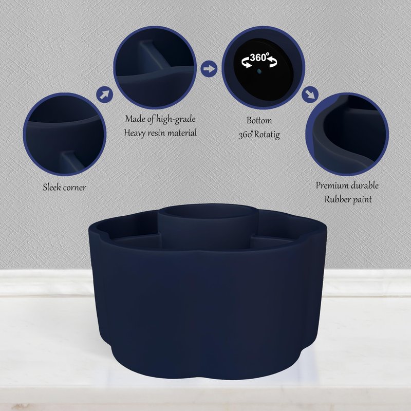 UNICYEEGAR 360° Rotate Makeup Brush Holder, 4 Slot Spin Beauty Tools Organizer, Brush Countertop Display Case, Desktop Storage, Bathroom Vanity Holder, Resin with Navy Blue Rubber Paint.