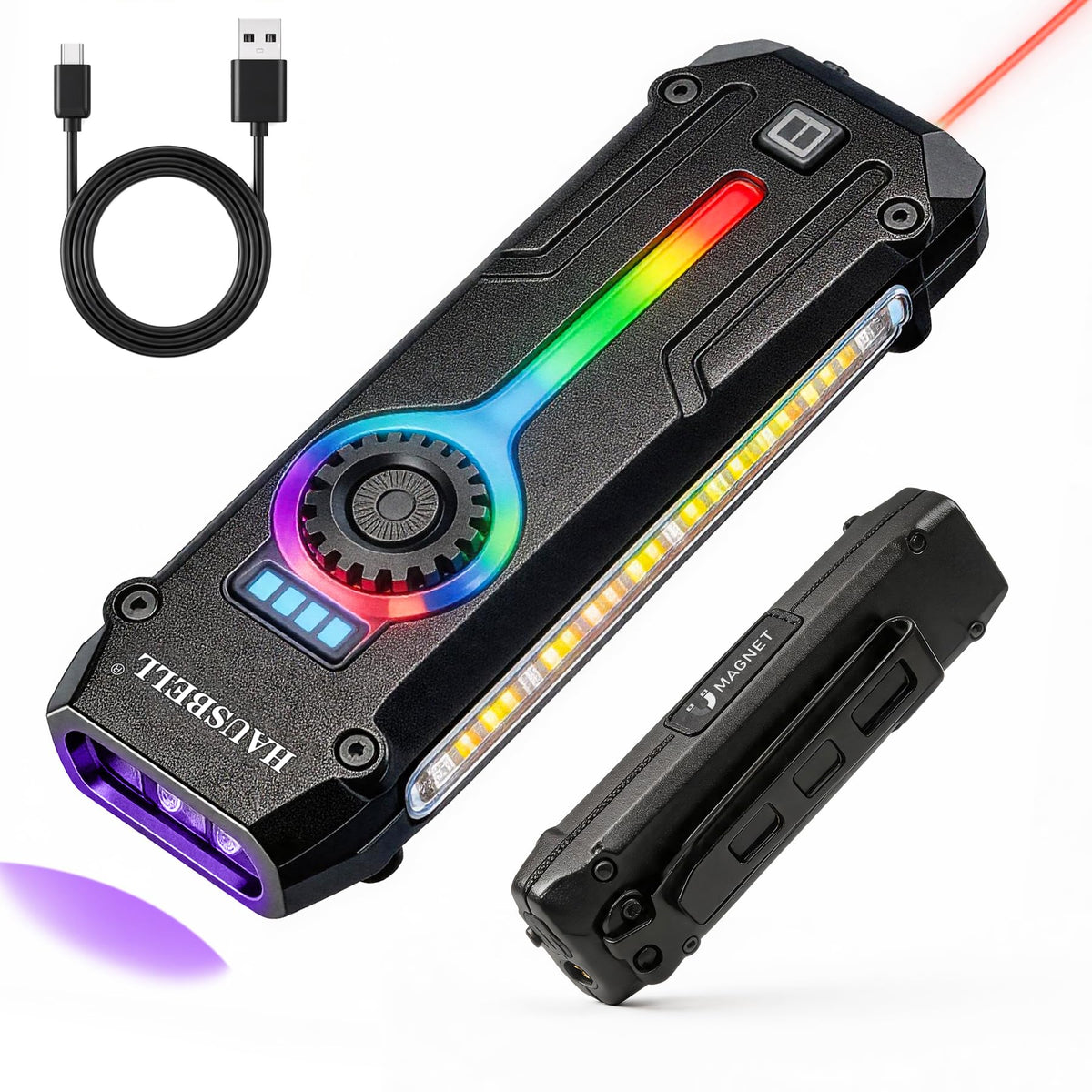 Flat EDC Rechargeable Tactical Flashlight, UV Magnetic Small Work light