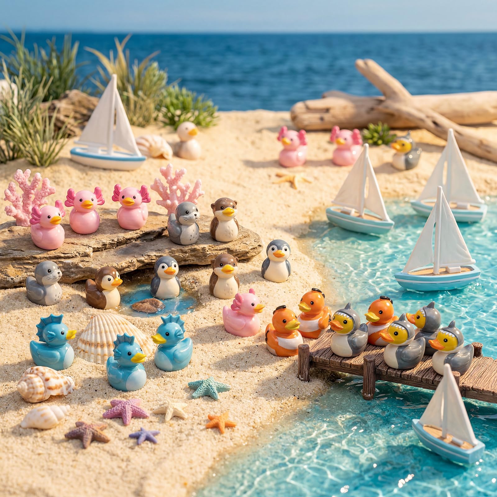Novabright 100 Pcs Mini Resin Ocean Animals Ducks Tiny Resin Animals Ducks Figures Small Animal Statue for DIY Cake Craft Garden Landscape Ornament Potted Decoration Birthday Party Supplies