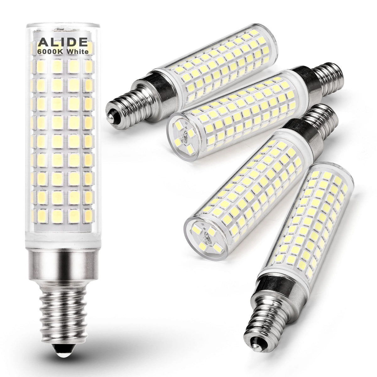 ALIDE E12 10W 6000K LED Candelabra Bulbs 100w Equivalent 1200lm 0.73 * 3.15inch, Non-dimmable, 5Pack