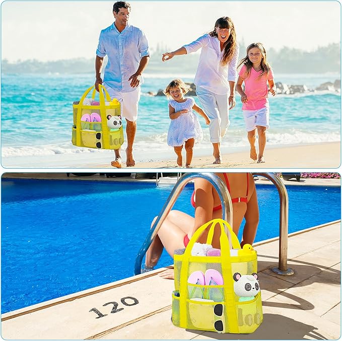 Mesh Beach Bags for Family - Women Beach Tote Bag for Toys, Towels, Travel Vacation Cruise Essentials