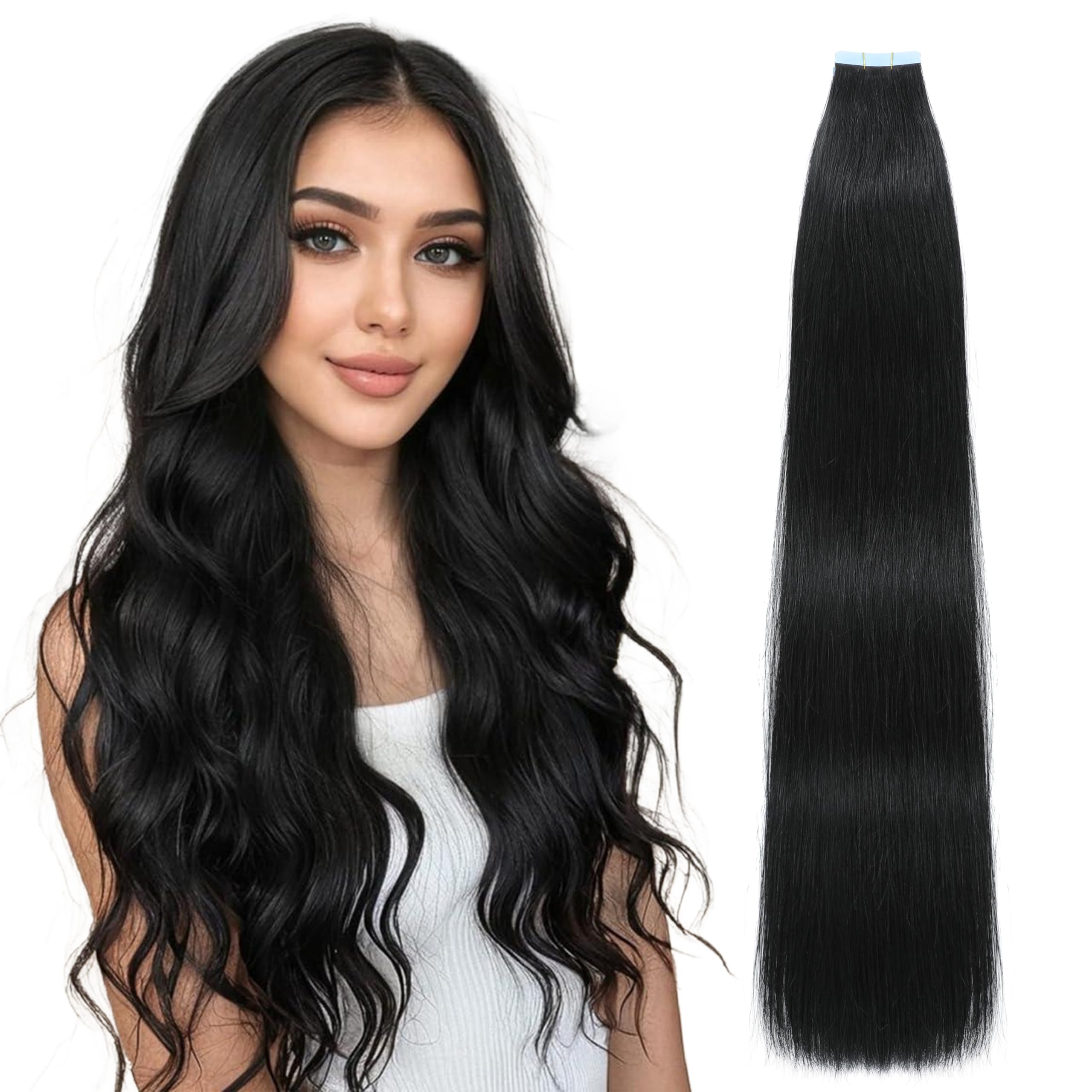 Lveyan 100% Human Hair Tape in Hair Extensions Invisible PU Seamless Skin Weft 16 Inch 50g/pack 20pcs Caramel Blonde Tape in Remy Human Hair Silky Straight Hair Extensions (#27, 16 Inch)