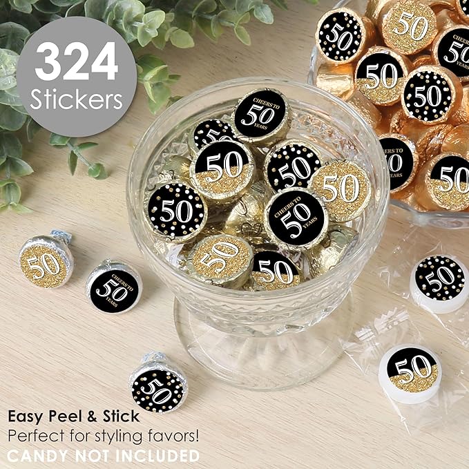 Big Dot of Happiness Adult 50th Birthday - Gold - Birthday Party Small Round Candy Stickers - Party Favor Labels - 324 Count