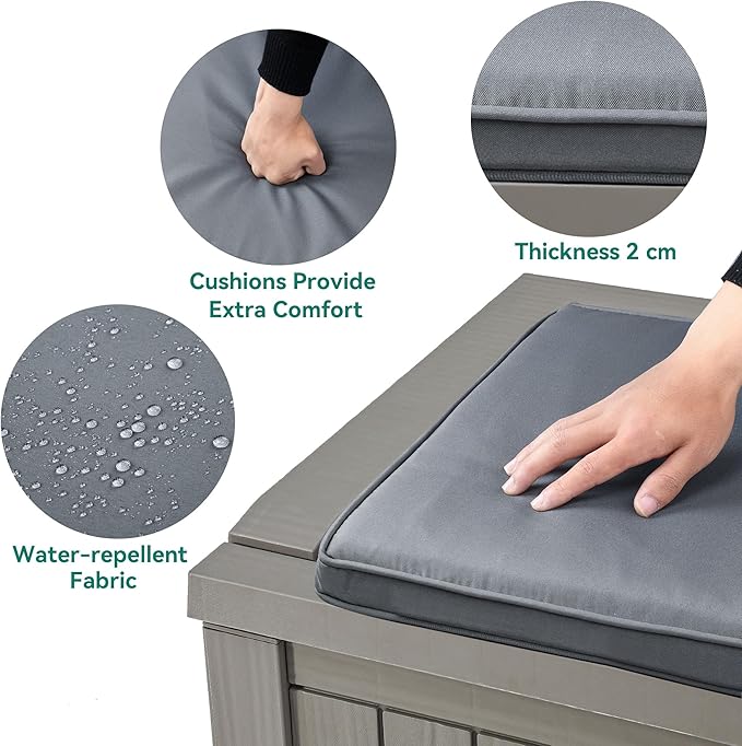 YITAHOME 120 Gallon Outdoor Storage Deck Box with Cushion, Large Resin Patio Storage for Outdoor Pillows, Garden Tools and Pool-Supplies, Waterproof, Lockable (Taupe)