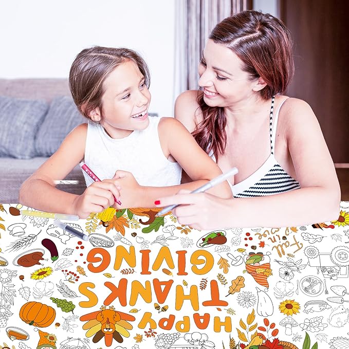 Tbsone Fall Thanksgiving Coloring Tablecloth Poster - 30x72 Inches Giant Paper Banner for Kids - Thanksgiving Crafts, Activities - Ideal for Fall Thanksgiving Party Decorations and Games