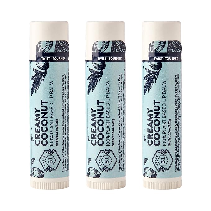 Crate 61 Lip Balm 3-Pack – Creamy Coconut – Plastic-Free Plant Pod® Tube – Made with USDA Organic Ingredients – Natural Lip Care for Dry Lips – Safe for Men, Women & Kids