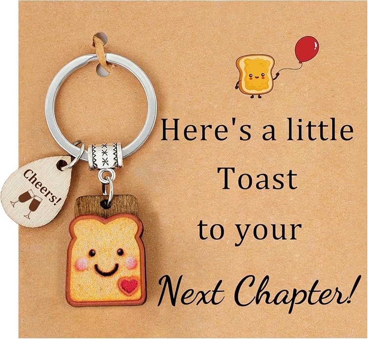 Cute Toast Keychain for Girls, New Beginnings Gifts for Best Friend as Next Chapter Stuff, Cute Love Engagement Housewarming Birthday New Job Gifts for Coworker Couple Bestie Sister Parents
