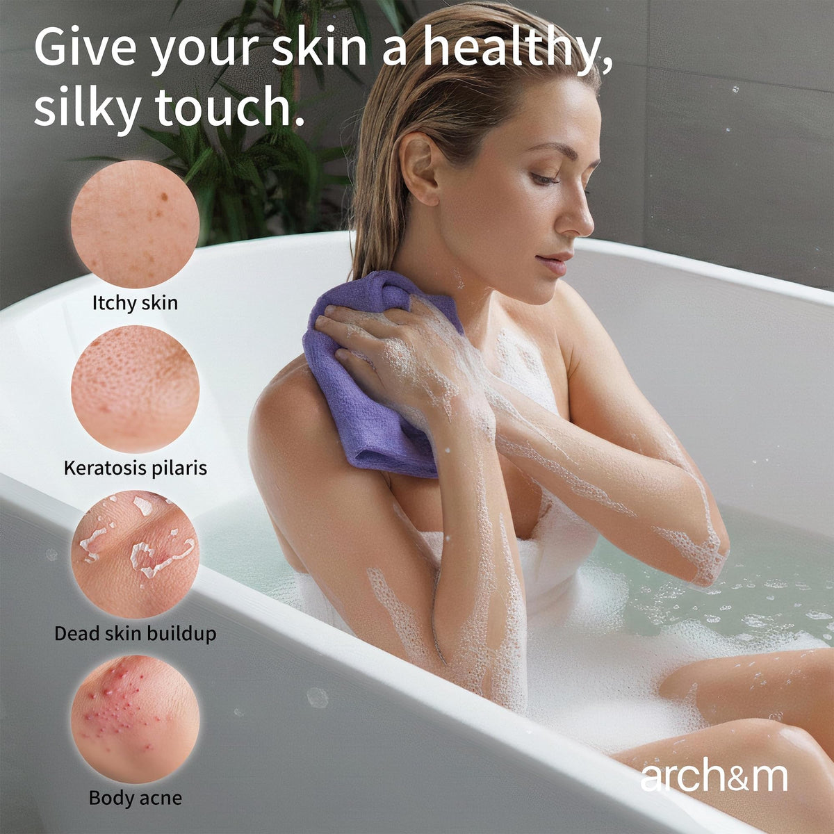 ARCH&M 12-Pack Premium Nylon Exfoliating Washcloth Towel - 35-Inch Quick-Dry, Hygienic Japanese Washcloth for Body & Back - Durable, Machine Washable, Long-Lasting