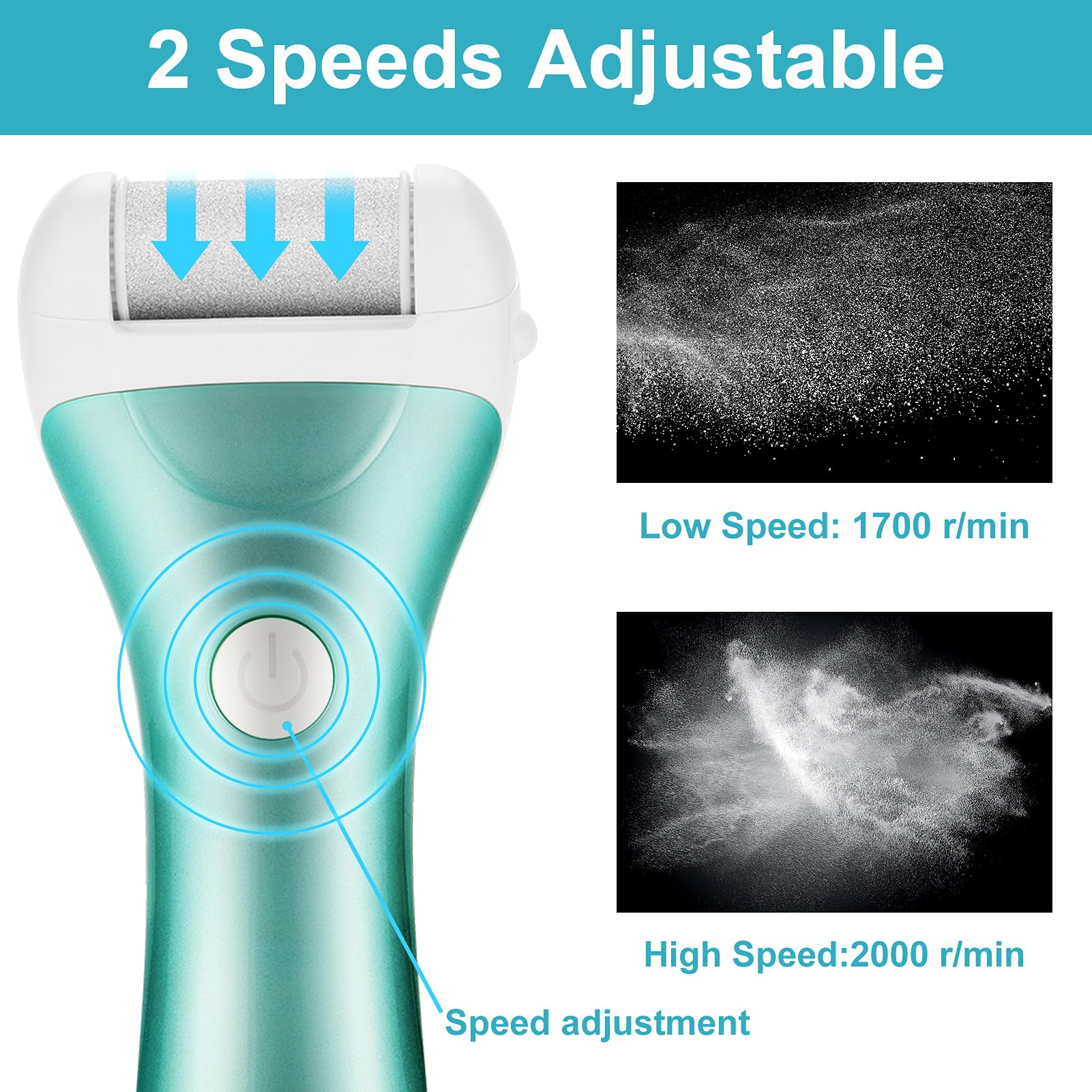 Callus Remover for Feet, Nicebirdie Electric Foot File Callus Removers Rechargeable Waterproof Pedicure Tools Foot Scrubber Shaver Feet Care Tool for Cracked Heels Dead Skin （Green）