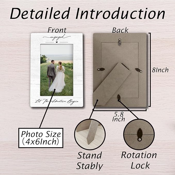 Engagement Couples Newlyweds Picture Frame 4x6, Engagement Gifts for Couples, Just Engaged Gift, Wedding Gifts for Newlyweds Bride Groom, Engaged Couple Picture Photo Frames for Desk Shelf Decor