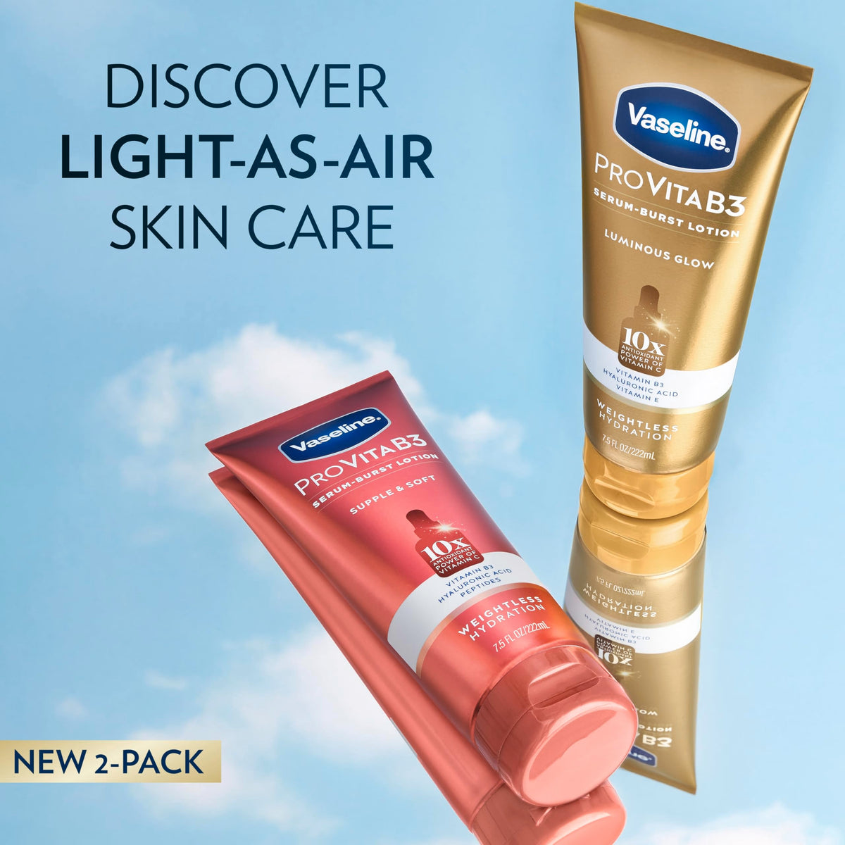 Vaseline Pro VitaB3 Skin Care Serum Burst for Healthy, Glowing Skin Luminous Glow & Supple & Soft 10x Antioxidant Power of Vitamin C with Vitamin B3, Hyaluronic Acid 7.5 fl oz 2Pk