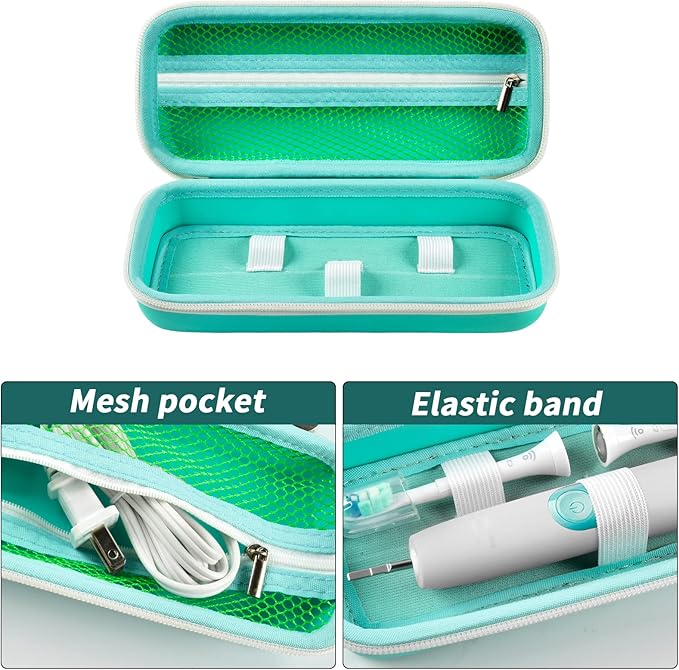 Toothbrush Travel Case Compatible with Oral-B Pro 1000, 2000, 3000, 3500, 1500/ for Philips Sonicare ProtectiveClean 4100 5100 Electric Toothbrush with Mesh Pocket for Accessories - Green (Bag Only)