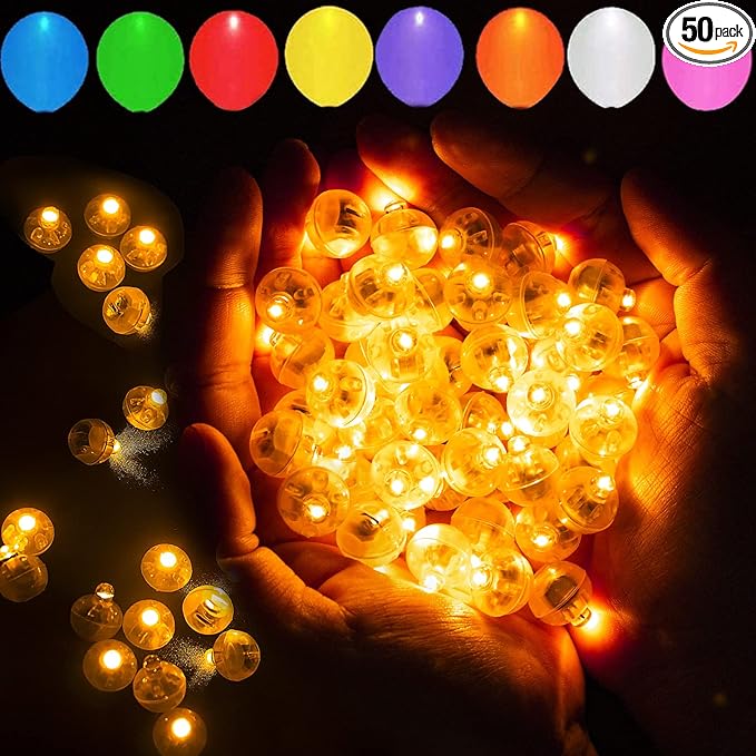50pcs LED Orange Balloon Light Mini Tiny LED Light, Small Round Led Ball Lamp for Paper Lantern Indoor Outdoor Fun Birthday Event Halloween Christmas Party Wedding Decoration Supplies
